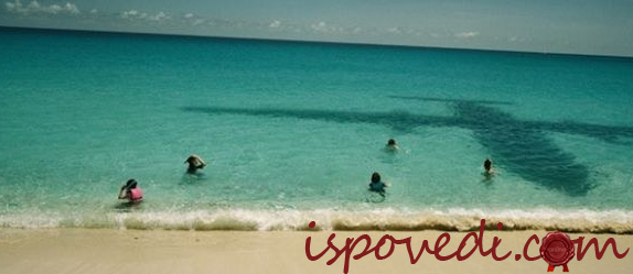 Тень самолета над пляжем